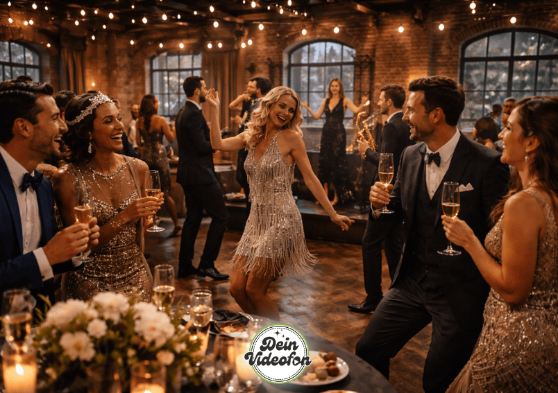 Elegante Feier mit Tanz und Sekt für die Mitarbeiter. Wer will, kann auch gerne eine Runde Roulette oder Black Jack gegen den Chef spielen.