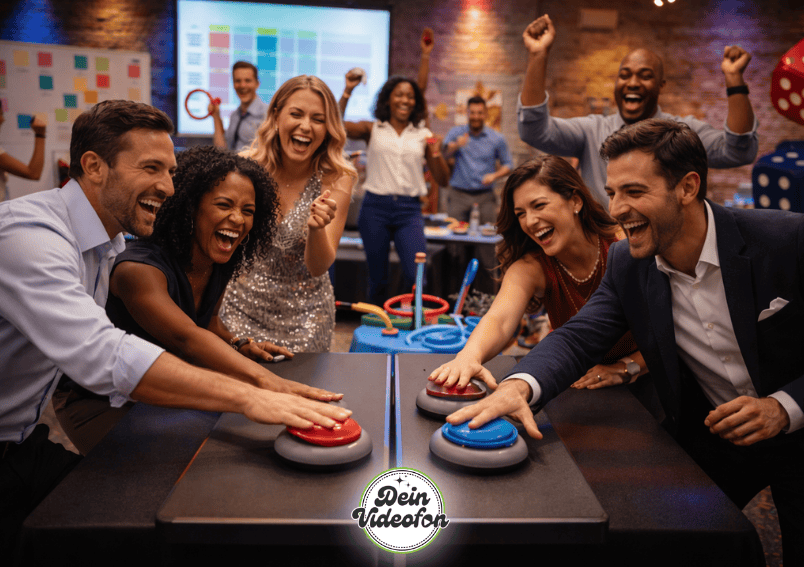 Stilvoller Mottoabend bei einer deutschen Firmenfeier mit eleganter Dekoration, festlich gekleideten Gästen und gemeinsamer Feieratmosphäre